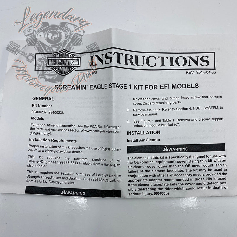 Kit filtre à air haut débit Stage 1 OEM 29400238