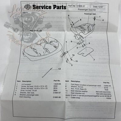 Komplet odstranljive pritrditve za sedež sopotnika OEM 51668-97
