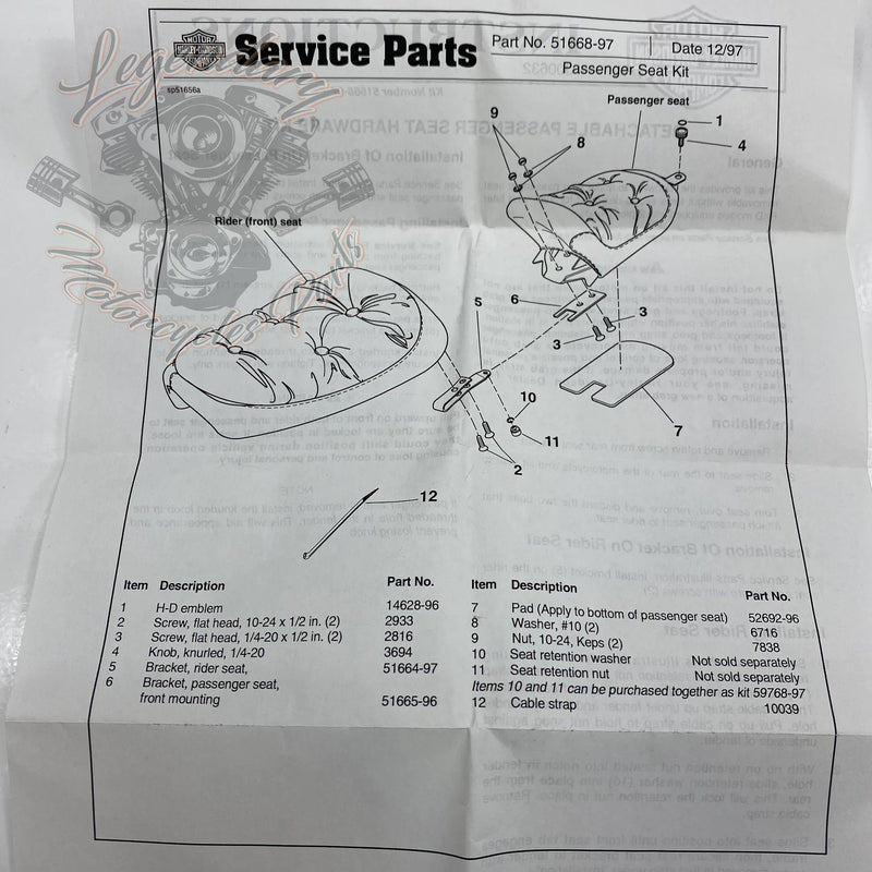 Komplet odstranljive pritrditve za sedež sopotnika OEM 51668-97