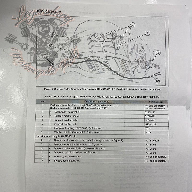 Cuscino schienale Tour Pak OEM 52300334