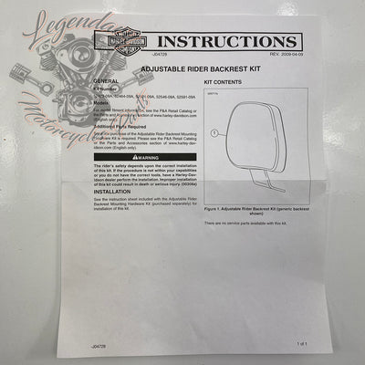 Adjustable Rider Backrest OEM 52591-09A