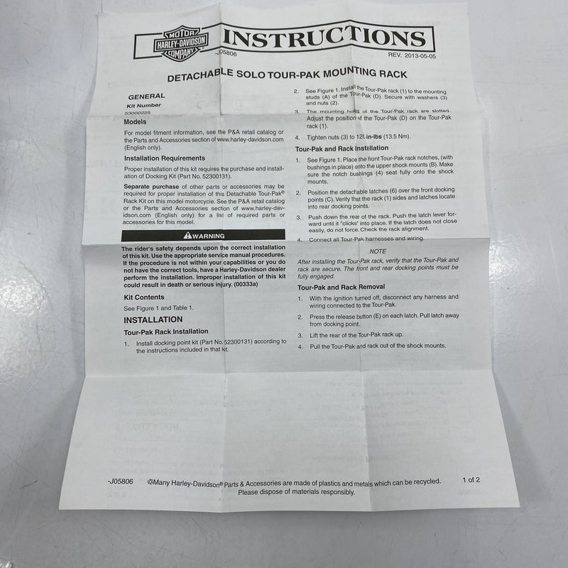Support de Tour-Pak solo Detachables OEM 53000225
