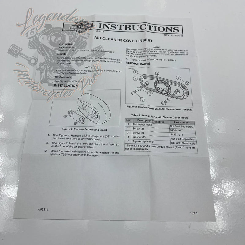 Inserto do filtro de ar Drak Custom OEM 61300055